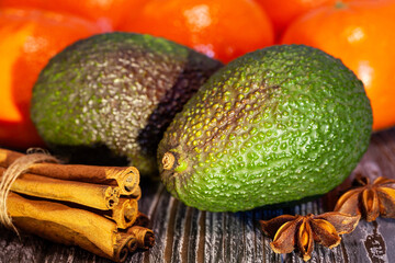 avocado group on wood background