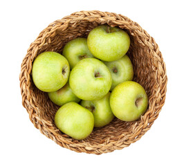 green apples basket path isolated on white