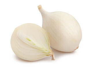 sliced white onions path isolated on white