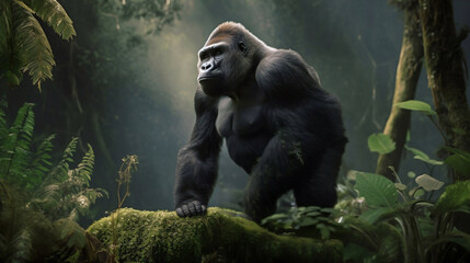 Impressive Forest Guardian: Gorilla Among the Jungle Foliage (Generative AI)