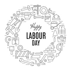 International Labour Day icons set in round shape. 1st May Worker s Day poster.