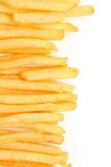Tasty french fries on white background