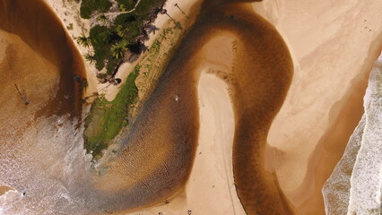 River Meets Sea, Pojuca River Mouth. In Itacimirim Bahia Brazil