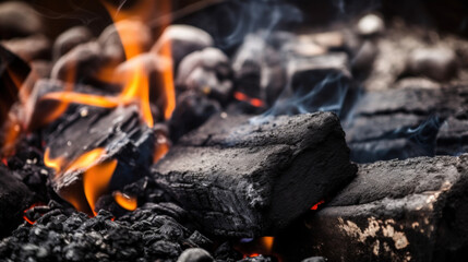 Charcoal For Barbecue, Background With Flames