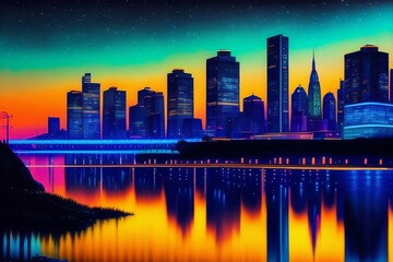 city skyline at night