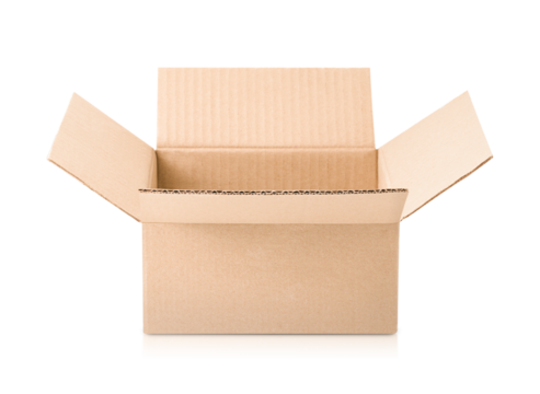 one open cardboard box on a white isolated background