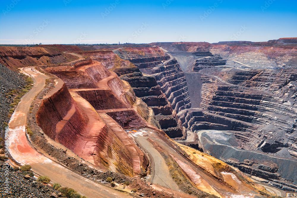 Wall mural inside the giant super pit or fimiston open pit in kalgoorlie, the largest open pit gold mine of aus