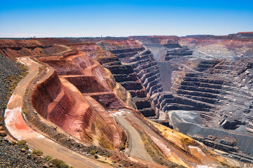 Inside the giant Super Pit or Fimiston Open Pit in Kalgoorlie, the largest open pit gold mine of...