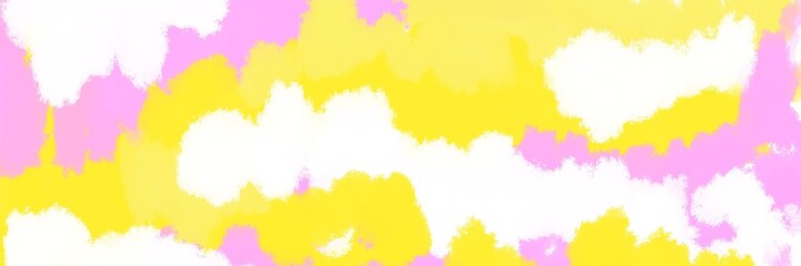 Obraz premium Colorful abstract painted background. White, yellow and pink spots. Brush stroked painting. Strokes of paint. 2D Illustration. Backdrop for poster or banner. Design for birthday party.