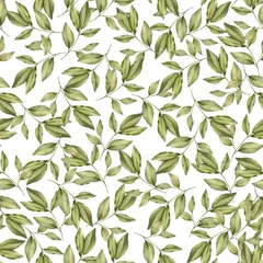 Wall murals Watercolor set 1 Floral seamless watercolor pattern - a composition of green leaves and branches on a white background. Perfect for wrappers, wallpapers, postcards, greeting cards, wedding invitations.
