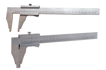 Caliper with fine scale for workshop measurements. Isolated background.