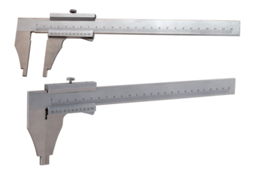 Caliper with fine scale for workshop measurements. Isolated background.