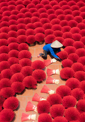 A worker working with incense pattern texture background in Asia, Vietnam. People lifestyle.