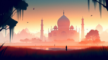  Taj Mahal India. Created with Generative AI.	 - 586361192