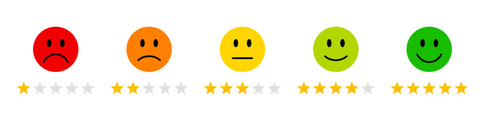 Feedback or satisfaction rating with smiley and stars set