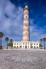 The lighthouse of Barra, Farol da Barra. At the   entrance to the Aveiro lagoon.