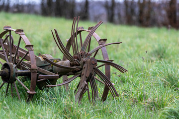 An old mechanical potato harvester.
