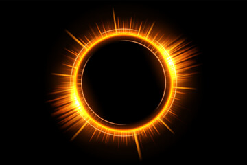 Gold Glowing Circle, Elegant Illuminated Light ring on Dark Background. Vector Illustration