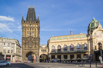 Fototapeta na wymiar Powder tower in the center of Prague, Czech Republic
