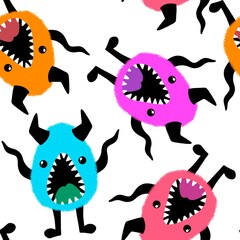 Cartoon monsters seamless emoticons aliens pattern for kids clothes print and wrapping paper and fabrics