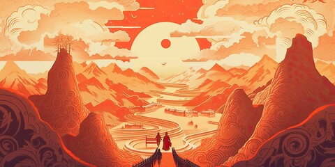 Abstract illustration of China and the Silk Road, wallpaper, background, Generative AI