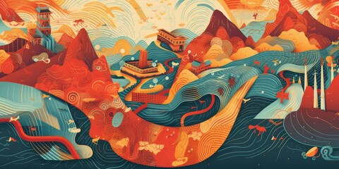 Abstract illustration of China and the Silk Road, wallpaper, background, Generative AI