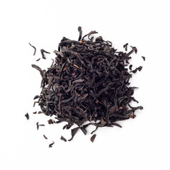 A bunch of chinese black tea, isolated on a white background, close up. Smoked Chinese Black Tea use for weight loss, caffeine alternative and improving heart health.
