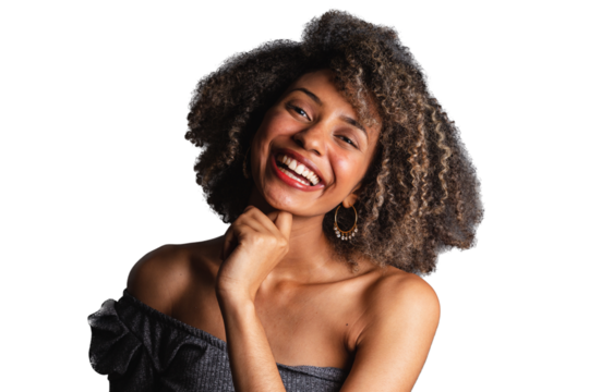 Brazilian black woman, beautiful smiling photo portrait.