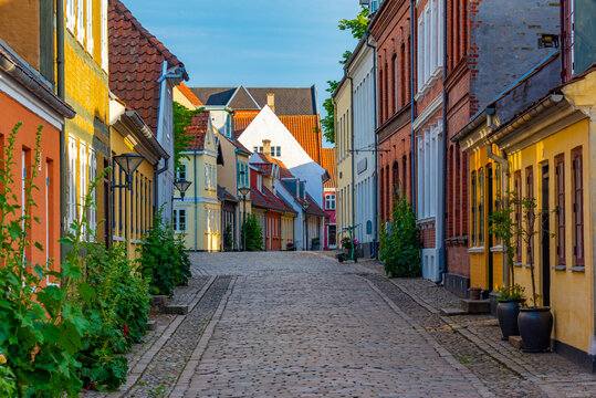 Medieval street in the old town of Odense, Denmark
