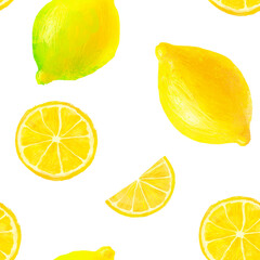 Oranges hand drawn pattern, orange slices and pips isolated on white background
