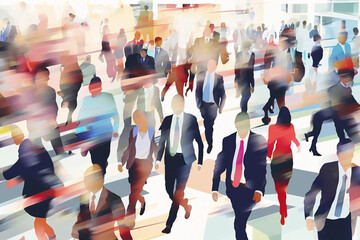 Fototapeta premium Crowd of business people walking, watercolor illustration drawing. Generative AI