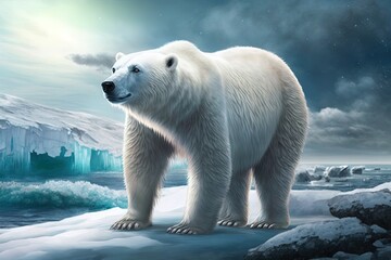 Obraz na płótnie Canvas Arctic Majesty: A Fantasy Polar Bear Generative AI