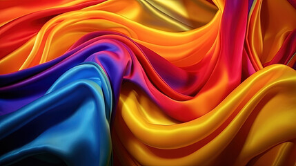Fototapeta na wymiar Abstract Yellow, Blue, Red and Purple Silk Art – Generative AI
