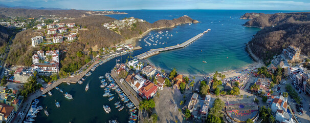 drone photo of huatulco oaxaca mexico panoramic summer scenic view vacation spot pacific coast america