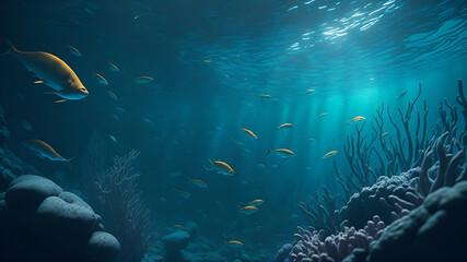 Underwater scene of happy and untouched ocean life. (Generative AI)