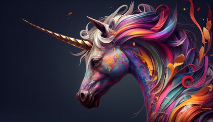 Fototapeta na wymiar White Unicorn illustration for children design. Rainbow hair. Cute fantasy animal. Unicorn wallpaer