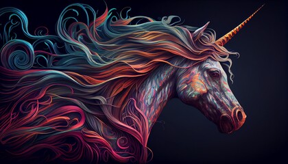 White Unicorn illustration for children design. Rainbow hair. Cute fantasy animal. Unicorn wallpaer