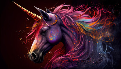 Naklejka na ściany i meble White Unicorn illustration for children design. Rainbow hair. Cute fantasy animal. Unicorn wallpaer