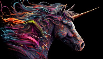 White Unicorn illustration for children design. Rainbow hair. Cute fantasy animal. Unicorn wallpaer - obrazy, fototapety, plakaty