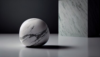 Creative minimalist sculpture arrangement on table, random marble stones composition.