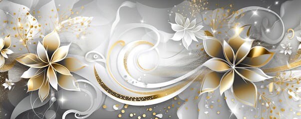 Abstract, golden and silver, fantasy floral background. Generative ai.