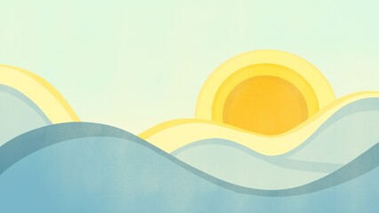 cut paper summer illustration with beach and sea. Illustration with waves, sun and copy space