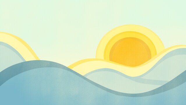 cut paper summer illustration with beach and sea. Illustration with waves, sun and copy space