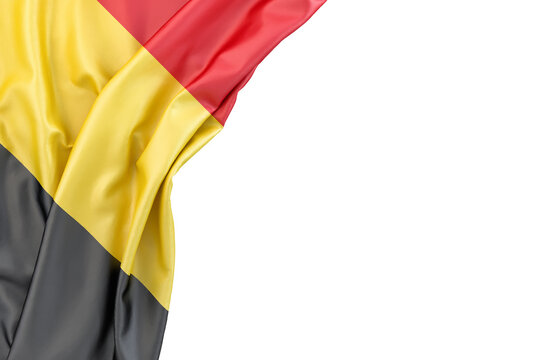 Flag of Belgium in the corner on white background. Isolated. 3D Rendering