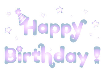 Happy Birthday lettering. Pink gradient confetti and Happy Birthday quote with stars vector cartoon illustration. Design for Birthday cards, backgrounds, decorations.
