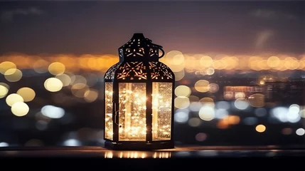 Fotobehang colorful lantern in the night view bokeh background, Islamic background, eid greetings, © Mr. Muzammil