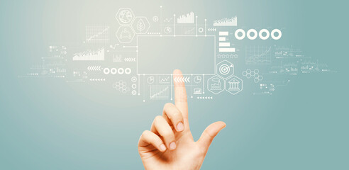 Eco theme with hand pressing a button on a technology screen