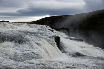 Abundant water flowing at Gullfoss waterfall, Iceland