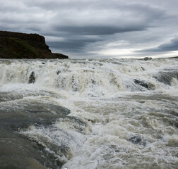 Obraz premium View of upper Gullfoss waterfall with abundant water