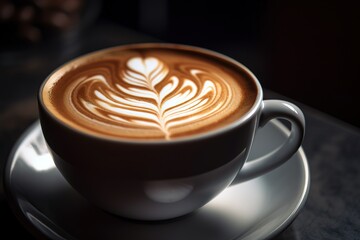 Delicious coffee with latte art. close up shot. Generative AI shot
